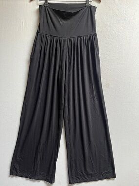 Free Label Black Bamboo Rayon Foldover Waist High Rise Wide Leg Pants Size L